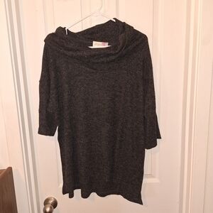 Gray XL Short Sleeve Folded Turtle Neck Sweater